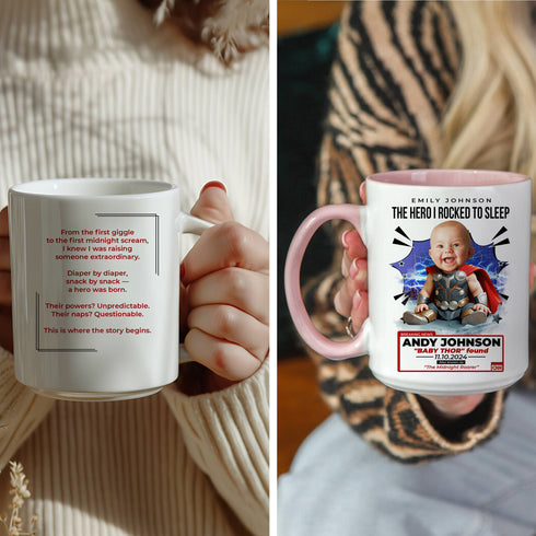 Custom Baby Thor Mug – Funny Personalized Mug for Mom from Baby | Hero I Rocked to Sleep